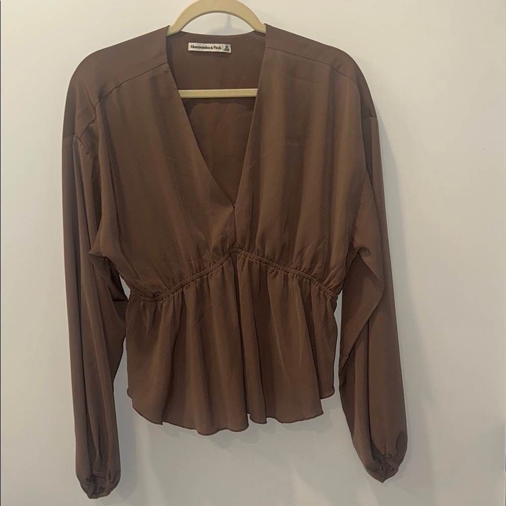 Brown V-Neck Blouse